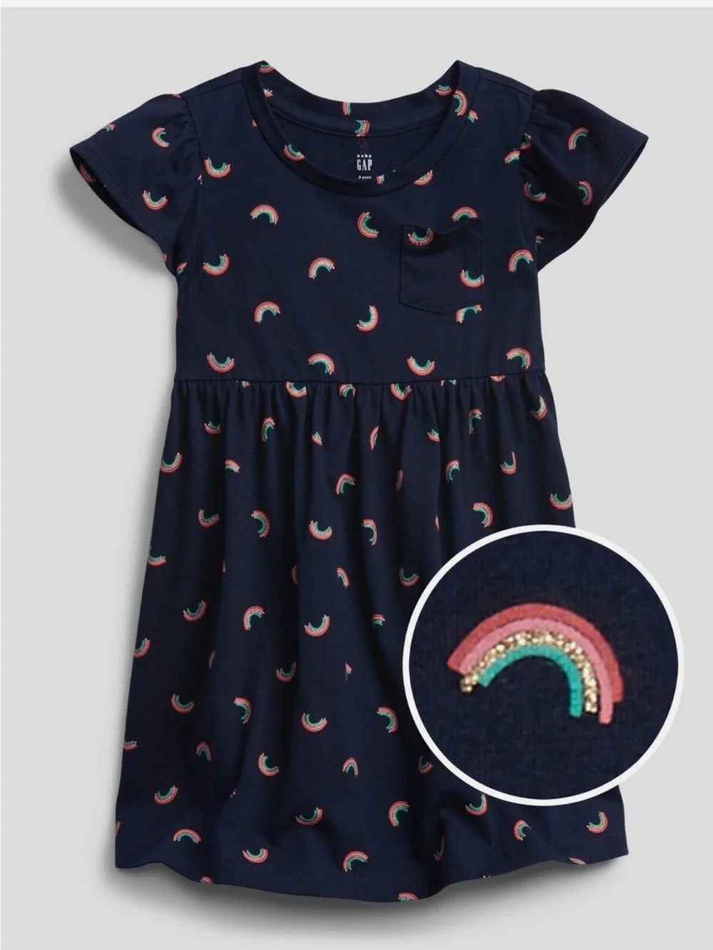 Baby GAP Skater Navy Rainbow Print Dress